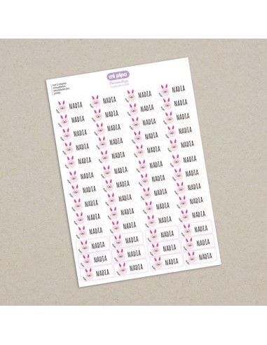 Pack 52 etiquetas termoadhesivas personalizadas para prendas Conejito Rosa