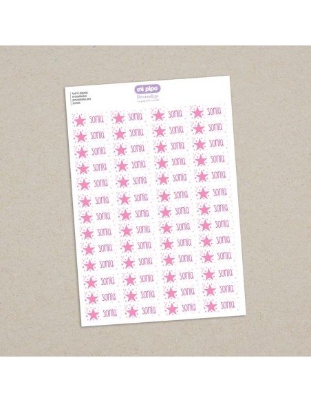 Pack 52 etiquetas termoadhesivas personalizadas para prendas Estrella rosa
