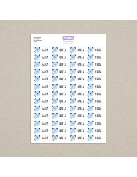 Pack 52 etiquetas termoadhesivas personalizadas para prendas Osito Azu