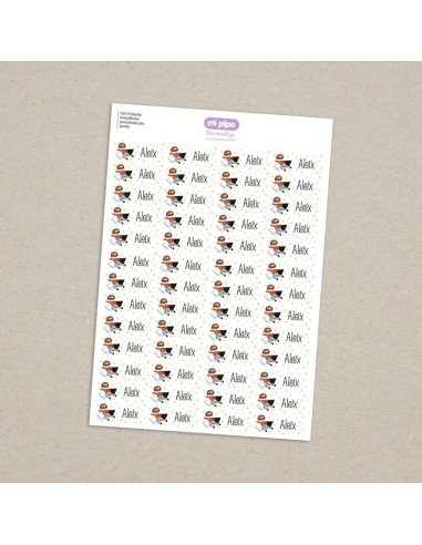Pack 52 etiquetas termoadhesivas personalizadas para prendas Superhéroe