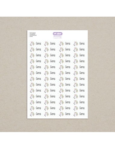 Pack 52 etiquetas termoadhesivas personalizadas para prendas Unicornio