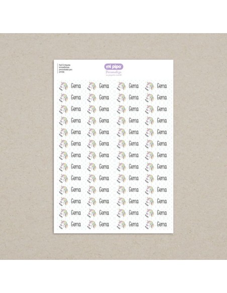 Pack 52 etiquetas termoadhesivas personalizadas para prendas Unicornio