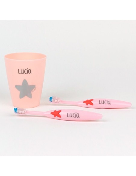Set 2 Cepillos de dientes y Vasito Personalizados Rosa