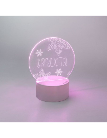 Lamparita redonda Navidad Copos personalizada