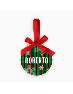Bola Navidad MADERA Cuadros Rojos o Verdes personalizada 2
