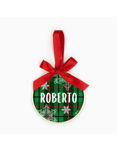 Bola Navidad MADERA Cuadros Rojos o Verdes personalizada