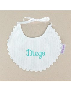 Babero Piqué Blanco y Menta Personalizado