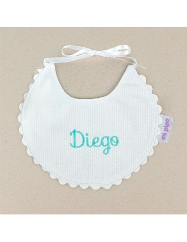 Babero Piqué Blanco y Menta Personalizado
