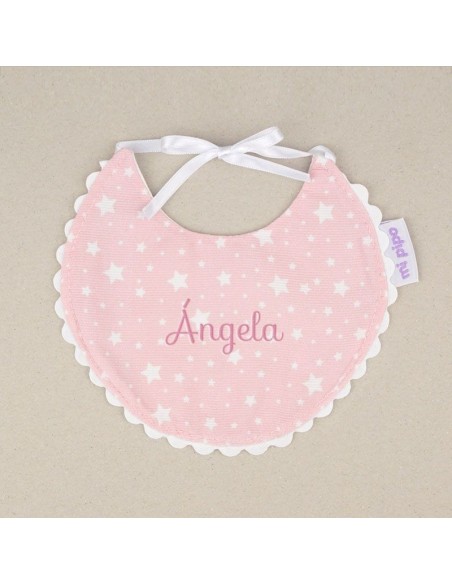 Babero Piqué Estrellas Rosa Personalizado