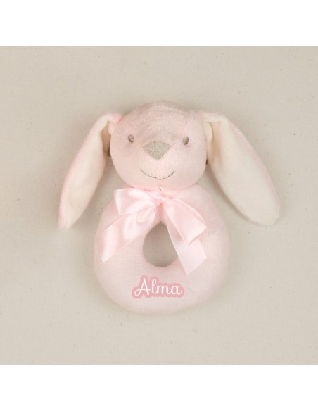 Sonajero Cabecitas Conejito Rosa Personalizado
