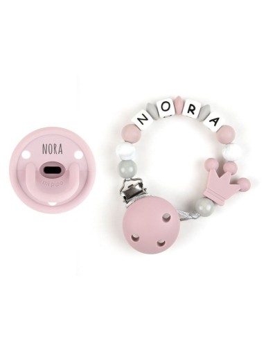 Cajita Chupete Gummy Rosa Soft + Cadenita de Silicona Corona personali