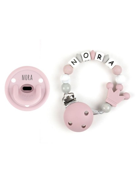 Cajita Chupete Gummy Rosa Soft + Cadenita de Silicona Corona personali