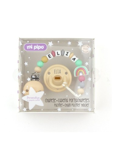 Cajita Chupete Gummy Rosa Soft + Cadenita de Silicona Corona personali