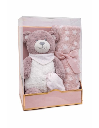 Mantita estrellas y peluche osito a juego