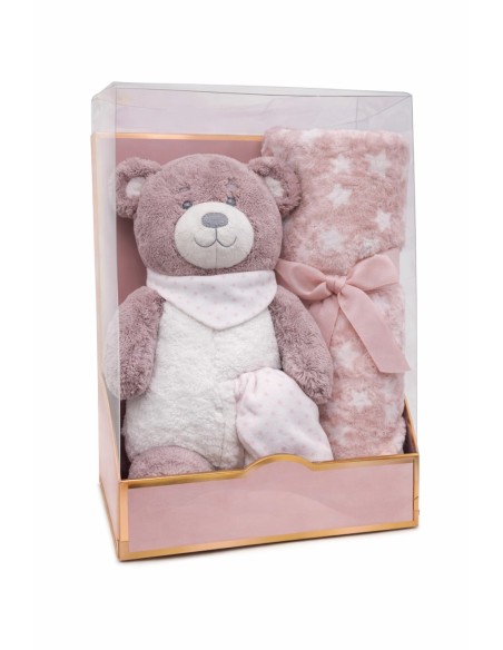 Mantita estrellas y peluche osito a juego