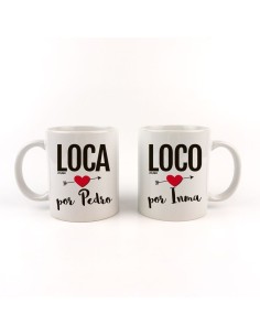 Pack Tazas cerámica o plástico Personalizada Loca y Loco por (nombres)