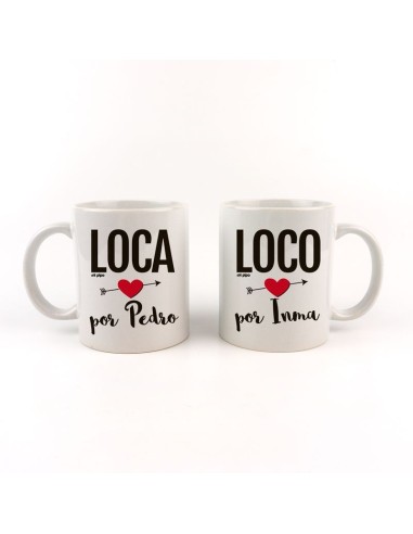 Pack Tazas cerámica o plástico Personalizada Loca y Loco por (nombres)