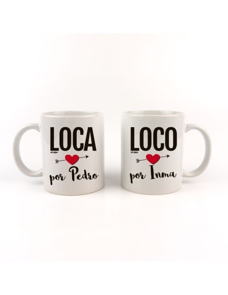 Pack Tazas cerámica o plástico Personalizada Loca y Loco por (nombres)