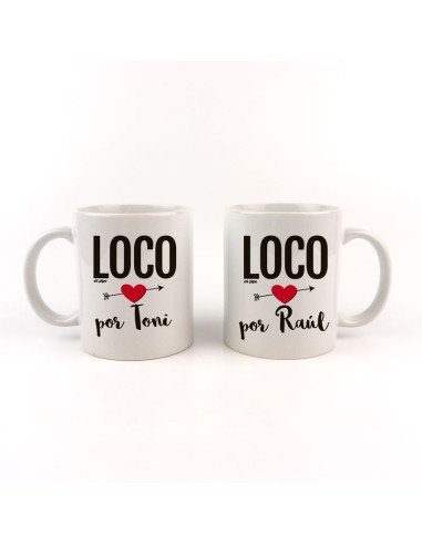 Pack Tazas cerámica o plástico Personalizada Loca y Loco por (nombres)