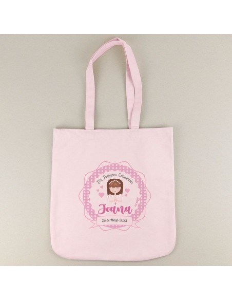 Bolso Algodón Rosa Comunión Niña personalizada