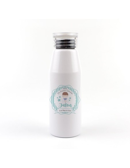 Botella Aluminio personalizada Comunión Menta Niño