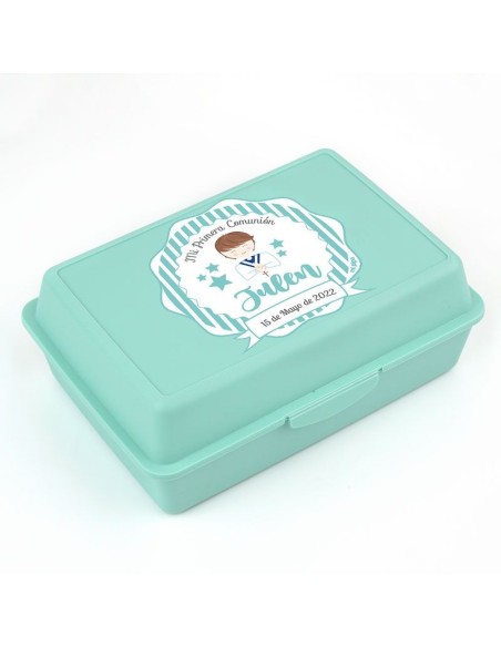 Cajita Porta Alimentos Menta personalizada Comunión Niño