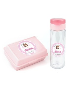 Pack Botella 600ml + Cajita Porta Alimentos Rosa personalizadas Comuni