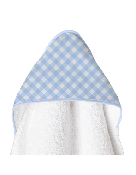 Toalla de bebe azul vichi y blanco