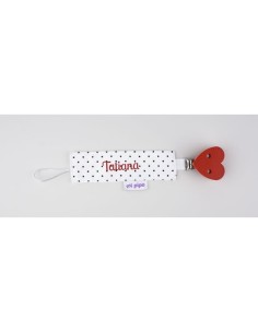 Broche Pinza Madera Textil Topitos Corazón Rojo Personalizado