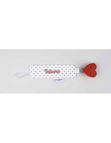 Broche Pinza Madera Textil Topitos Corazón Rojo Personalizado