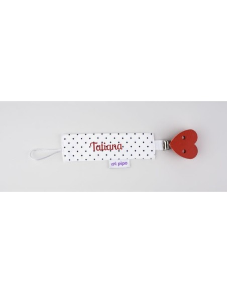 Broche Pinza Madera Textil Topitos Corazón Rojo Personalizado