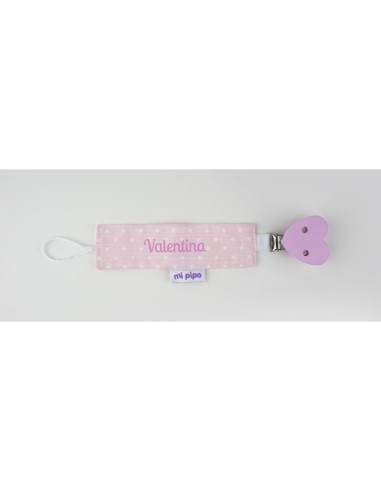 Broche Pinza Madera Textil Topitos Corazón Rosa Personalizado