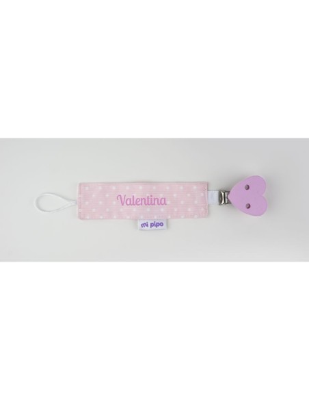 Broche Pinza Madera Textil Topitos Corazón Rosa Personalizado