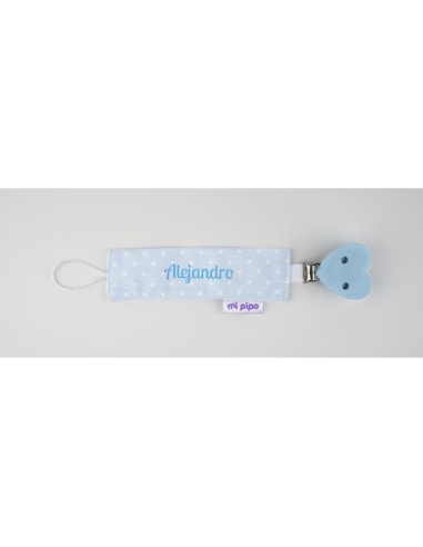 Broche Pinza Madera Textil Topitos Corazón Azul Personalizado