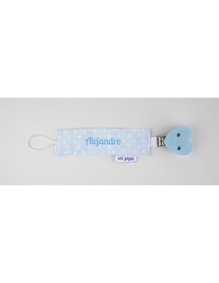 Broche Pinza Madera Textil Topitos Corazón Azul Personalizado
