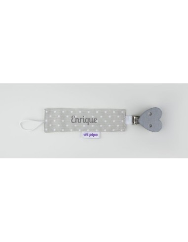 Broche Pinza Madera Textil Topitos Corazón Gris Personalizado