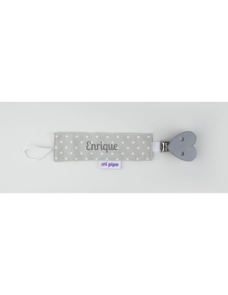Broche Pinza Madera Textil Topitos Corazón Gris Personalizado